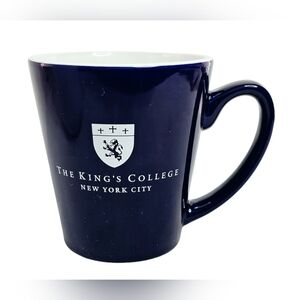 The King’s College NYC Bistro Coffee Mug Cup Navy Blue White Logo Alumni Defunct